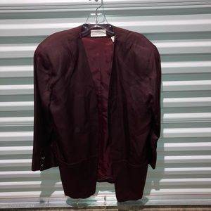 Ellen Tracy Jacket Women’s Size 10 Silk Burgundy Long Sleeve With Front Pockets